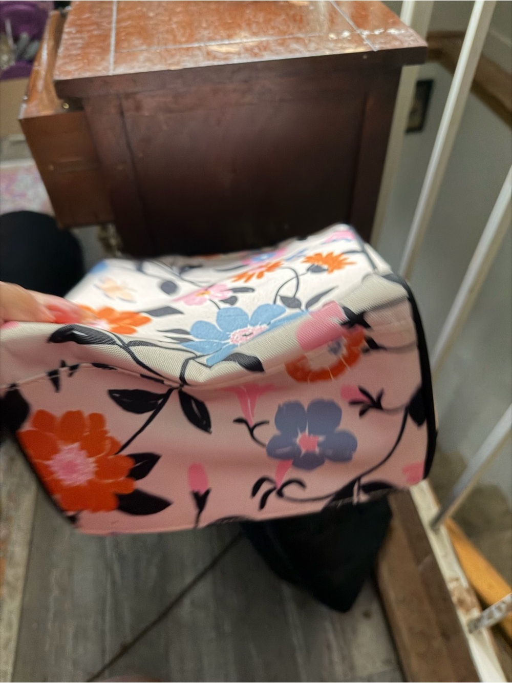 kate spade Floral Canvas Tote - Cream with Blue, Orange & Pink Flowers - Picture 4 of 8
